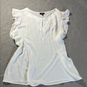 Tacera White Ruffled Cap Sleeve Fitted Blouse